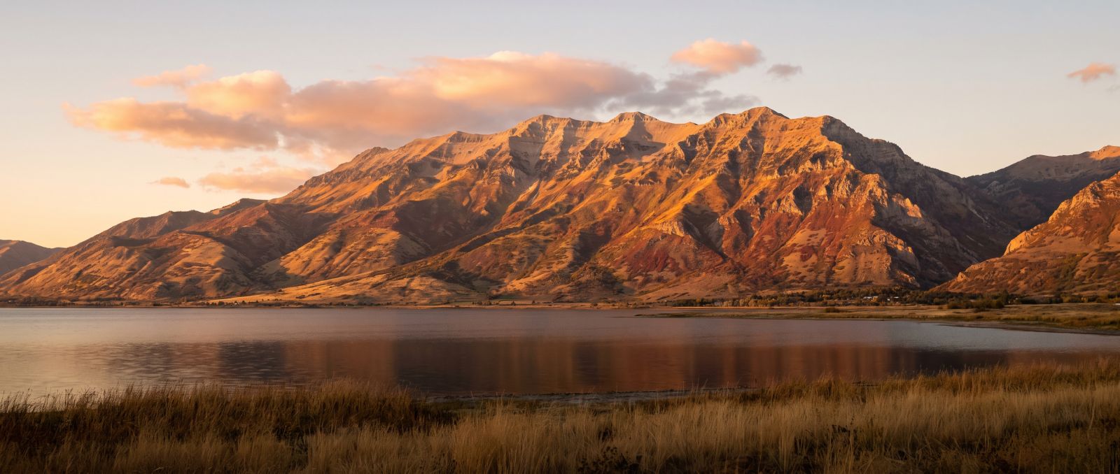 Mount Timpanogos at golden hour above Utah Lake